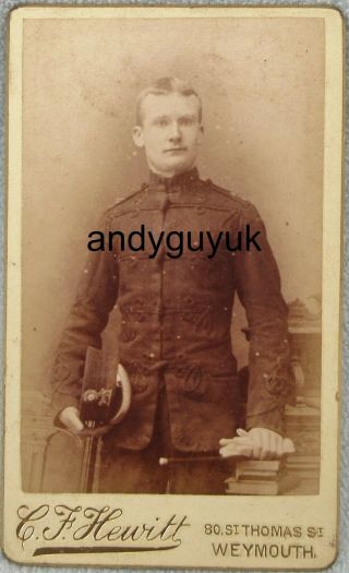 Cdv Soldier In Uniform Weymouth Tiger Badge Military Antique Photo Victorian