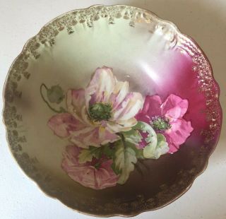 Large Antique 9.  75” Floral Gold Large Scalloped Bowl