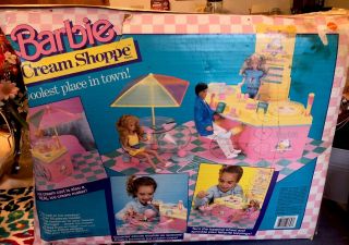 Vtg Barbie Ice Cream Shoppe & Cart Playset 1986 Complete With Box