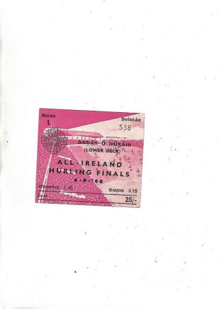 Very Rare Ticket For 1966 All Ireland Hurling Final Cork V Kilkenny