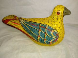 Rare Vintage Tonala Jal Paper Mache Yellow Bird Signed Folk Art Mexico