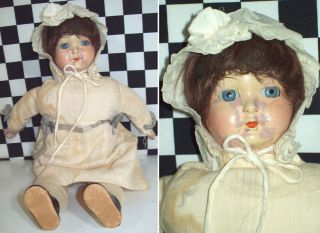 14 " Vintage Composition Baby Doll Independent Blue Sleep Eyes Mohair Buckled Shoe