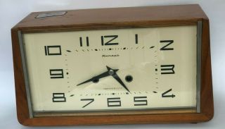 Big Vintage Clock Rare Wooden Jantar Yantar Soviet Ussr Russia