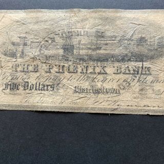 1839 South Carolina $5 Obsolete Currency THE PHOENIX BANK Charleston,  Rare 2
