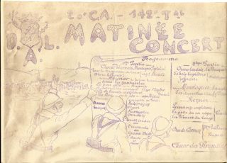 Rare Programme Artisanal Matinée Concert 20 è Ca - 142è Territorial.  22 Janv 1915.