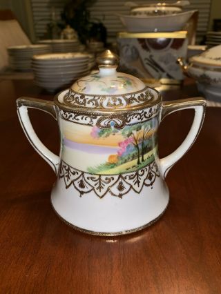 Antique Nippon Hand Painted Sugar Bowl With Lid