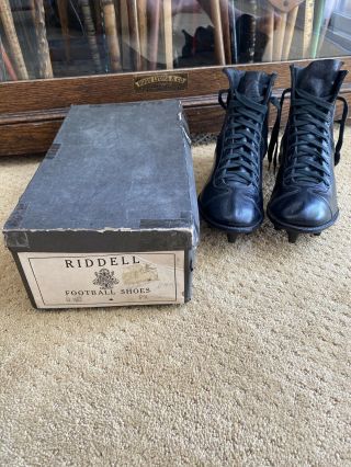 Killer Minty Rare Old Antique 1950’s Leather Football Riddell Cleats Boots & Box
