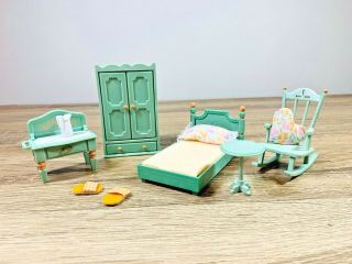 Sylvanian Families Vintage Green Country Bedroom Set One Outfit Rare