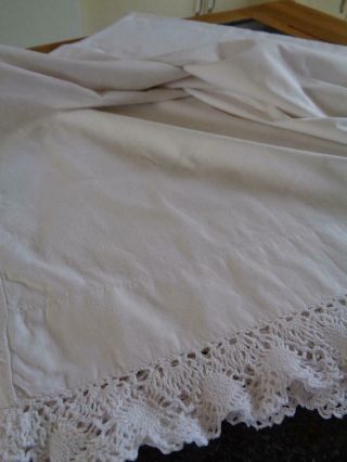 A Large Cotton Antique Bolster Case With Both Ends Open & Torchon Cotton Lace