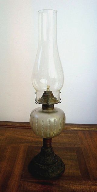 Antique Victorian Cast Iron & Frosted Glass Oil Kerosene Lamp Globe P & A Mfg.  Co