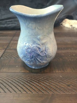 Vintage Antique Stoneware Blue And White Vase Pottery
