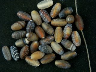 32pics Unusual Rare Tibetan Natural Agate Dzi Stripes Small Beads R163