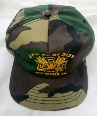 Vtg Vfw Post 2123 Winchester Va Camo Hat Cap Veterans Of Foreign Wars Rare Htf