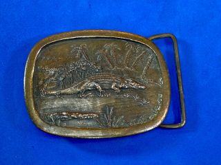 Rare Vintage Cuban Crocodile Commemorative Belt Buckle By Indiana Metal Craft