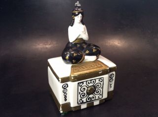 Antique Art Deco Egyptian Revival Schafer & Vater Nude Figural Woman Trinket Box