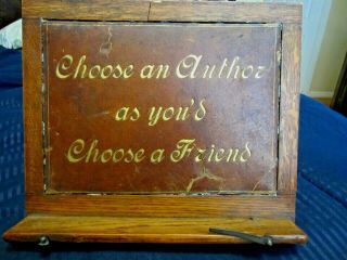 Antique Wood & Leather Book Stand From The Arts & Craft Period C.  1890