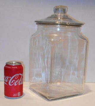 Large Antique Wavy Glass 13 " Tall 6.  5 " Square Apothecary Jar W/ Lid,  5.  5 " Mouth