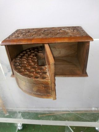Vintage Hand Carved Wood Cigarette Box Secret Door 1930s A.  R.  Wani & Son Kasmir 2