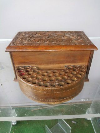 Vintage Hand Carved Wood Cigarette Box Secret Door 1930s A.  R.  Wani & Son Kasmir 3