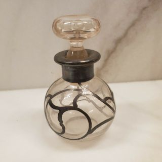 Antique Sterling Silver Overlay And Crystal Perfume Bottle