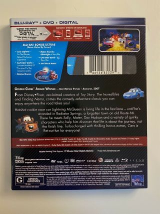 Disney/Pixar ' s Cars (Blu - Ray,  DVD) w/Rare Slipcover 2