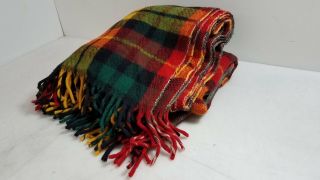 Vintage Plaid Wool Throw Blanket W/ Fringe 4.  5 
