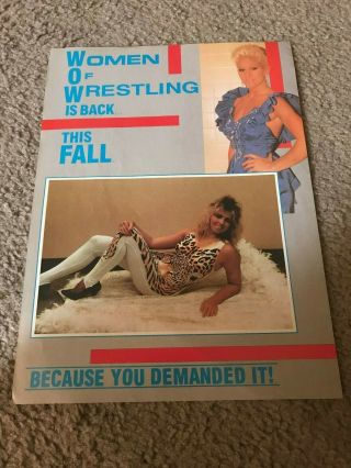 Vintage 1988 Wow Women Of Wrestling Poster Print Ad 1980s G.  L.  O.  W.  Rare