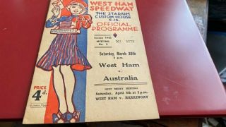 West Ham Hammers V Australia - - Speedway Programme - - - 30th March 1940 - - Rare