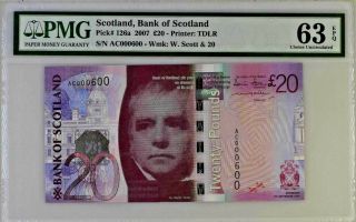 Rare Serial 20 Pounds Ch.  Unc Bank Of Scotland 2007 P - 126a Ac000600