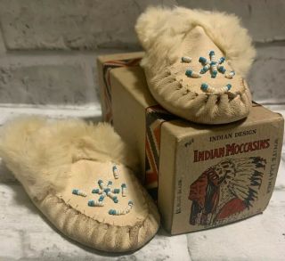 Antique Vintage Native American Indian Beaded Baby Moccasins