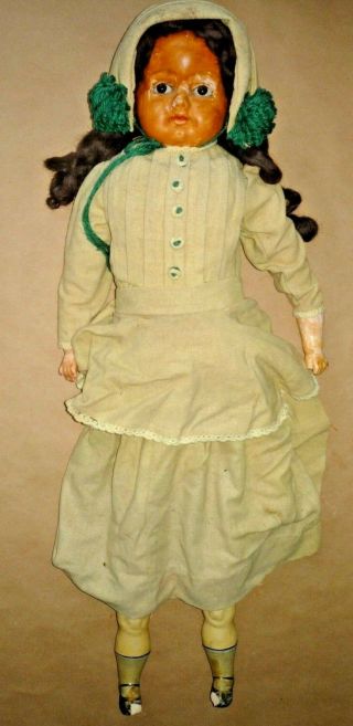 Antique 36 Inch Papier - Mache Excelsior Filled Doll,  Rough