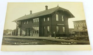 Antique Rppc Glendive Montana N.  P.  Passenger Train Station Postcard