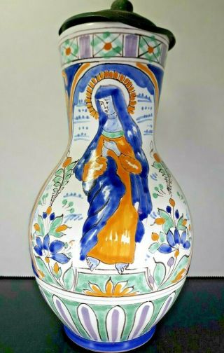 Good Colonial Dutch Faience Pitcher Jug Stein Hand Painted French Italy? Antique