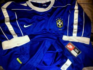 Xl Vtg 1998 Nike Brazil Soccer Jersey Football Shirt Rare Goalkeeper Blue Silver