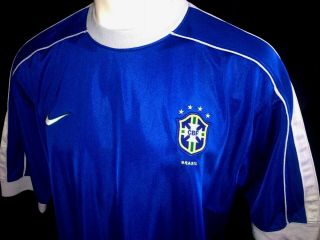 XL vtg 1998 NIKE BRAZIL SOCCER JERSEY FOOTBALL SHIRT RARE GOALKEEPER BLUE SILVER 2