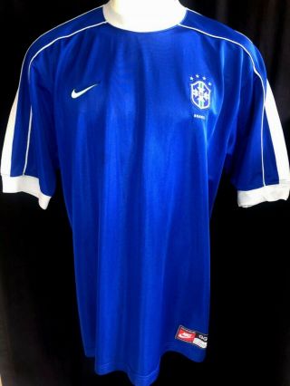 XL vtg 1998 NIKE BRAZIL SOCCER JERSEY FOOTBALL SHIRT RARE GOALKEEPER BLUE SILVER 3