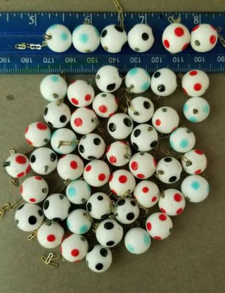 Rare Vintage Japanese Glass Beads Earrings Polka Dots Design Made In Japan White