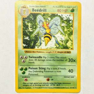 Beedrill 17/102 Shadowless Base Set Rare Pokemon Card Very Good