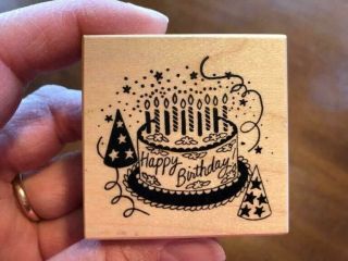 Rare Rubber Stamp Psx E - 154 Happy Birthday Birthday Cake Candles Party Hats