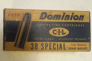 ) Rare Cdn " Cil Dominion 38 Special Center Fire " Cardboard Box - Empty - 158 Gr.