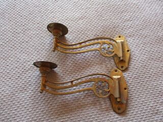 Art Nouveau Pair Brass Wall Mount Candle Sticks Or For Piano 1890 - 1900 England
