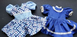 Vintage Set Of 2 Doll Dresses Blue Plaid Blue Taffeda Fits 14 16 " Dolls