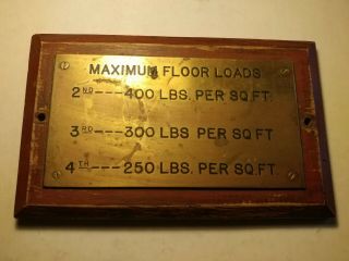 Old Maximum Floor Loads Brass Sign Allied Building Bridgeport Ct.  Industrial