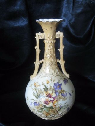 Antique E W Depose Turn Wien Hand - Painted Porcelain Double Handled Vase