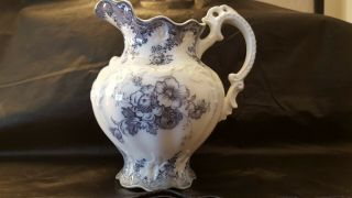 Antique Vienna Royal Semi - Porcelain Johnson Bros.  England Blue & White Pitcher