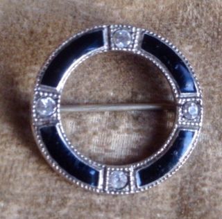 Antique Sterling Silver Enamel Art Deco Ring Brooch Pin