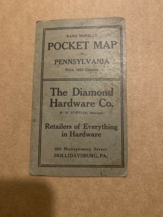 Rand Mcnally Pocket Map Of Pennsylvania With 1920 Census