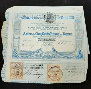 1886 Canal Interoceanique De Panama Stock Certificate 323044 Very Rare