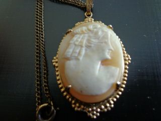 ANTIQUE VICTORIAN ART DECO SHELL CAMEO NECKLACE PENDANT CHAIN 12KT GOLD FILLED 2