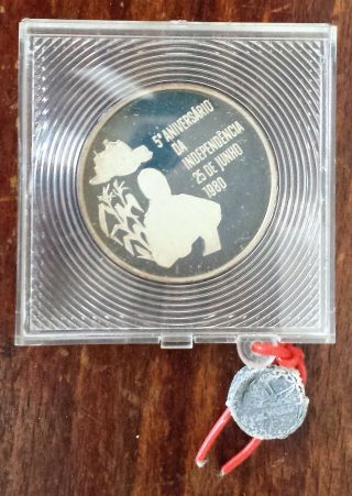 Mozambique Rare Silver Proof 500 Meticais Coin 1980 Year Km 104 5th Independence